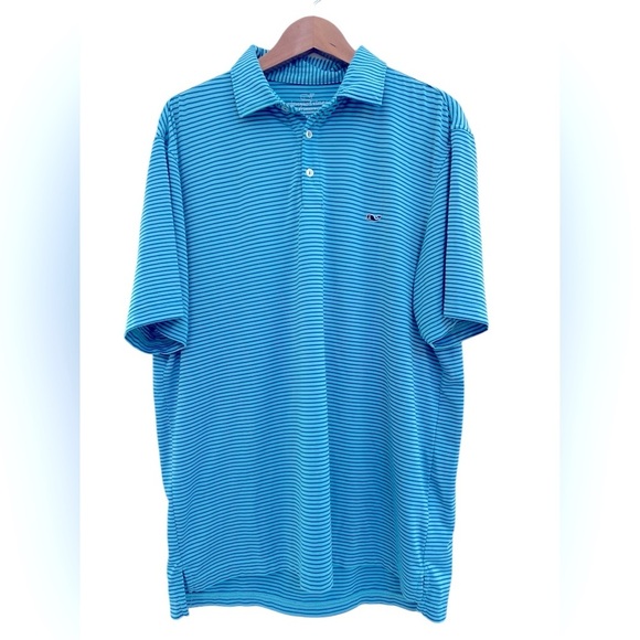 Vineyard Vines Men's Blue Striped Polo Shirt Size Large - Picture 1 of 5
